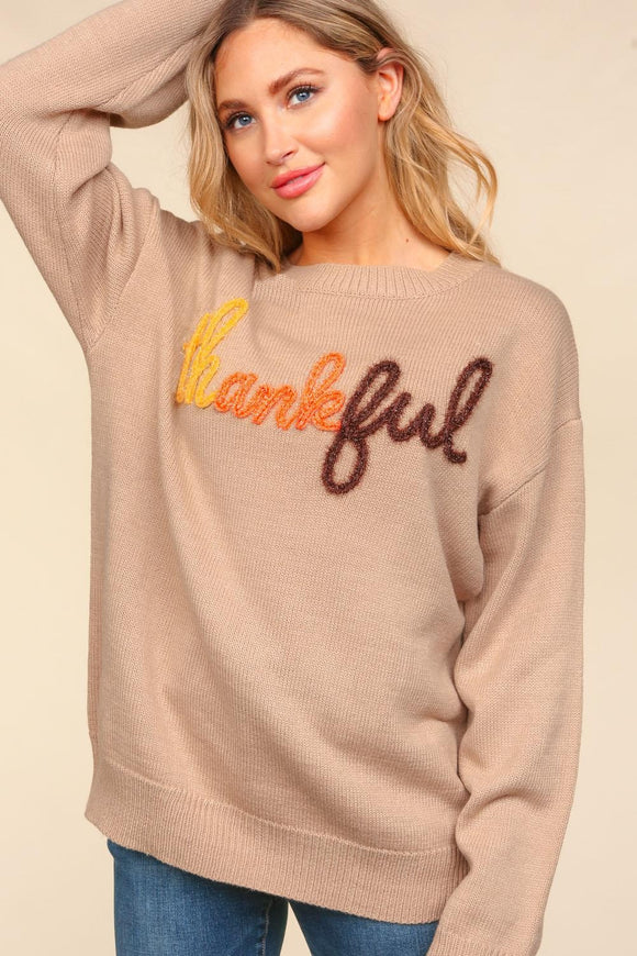 Thankful Metallic Glitter Yarn Sweater | Taupe