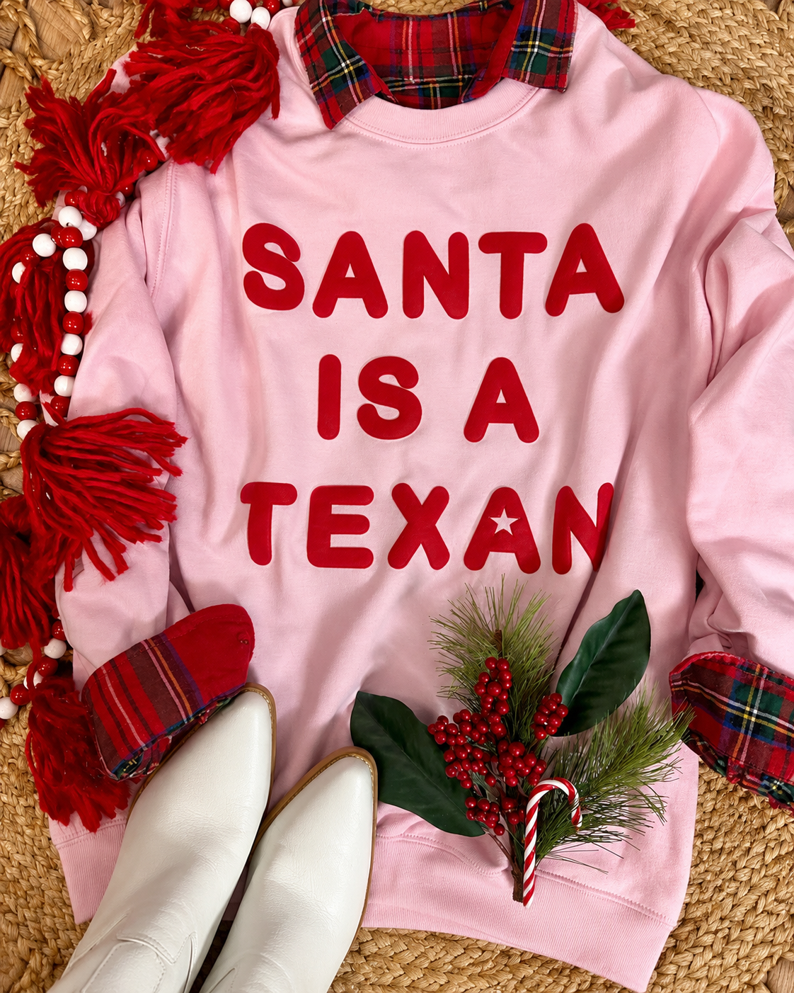 Santa Is A Texas Sweatshirt | Pink