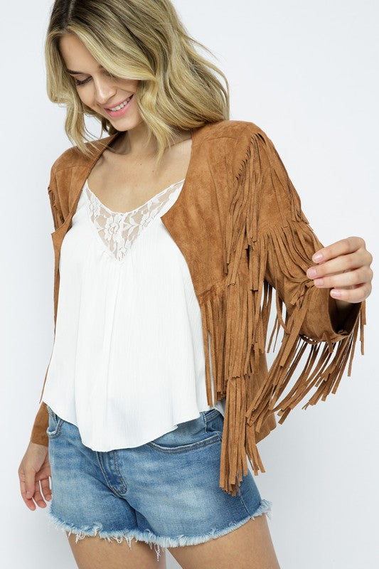 Suede Fringed Western Jacket | Camel