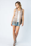 Lace Knit Studded Fringe Vest | Stone