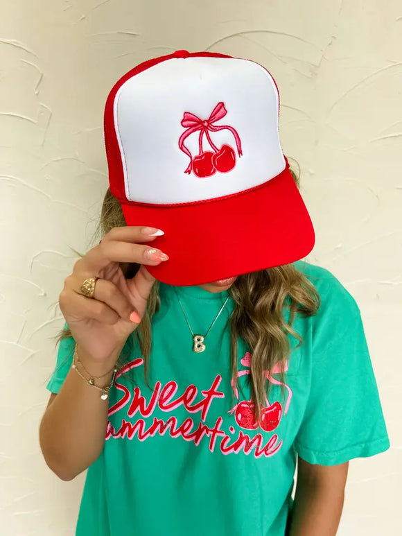 Cherry Bow Foam Trucker Cap | Red