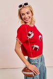 Football Sequin Game Day Stitch Sweater Top | Red