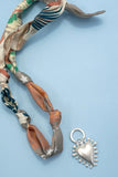 Handmade Scarf Necklace | Camel/Silver Heart