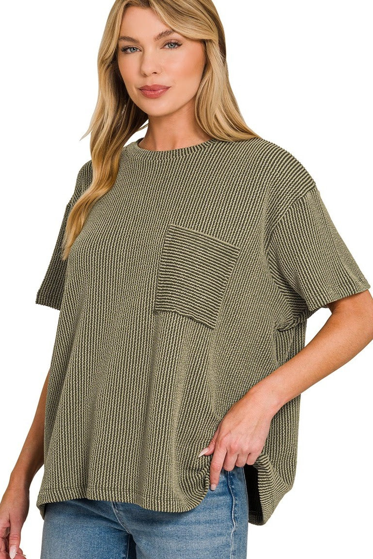 Raised Rib Pocket Top | Olive