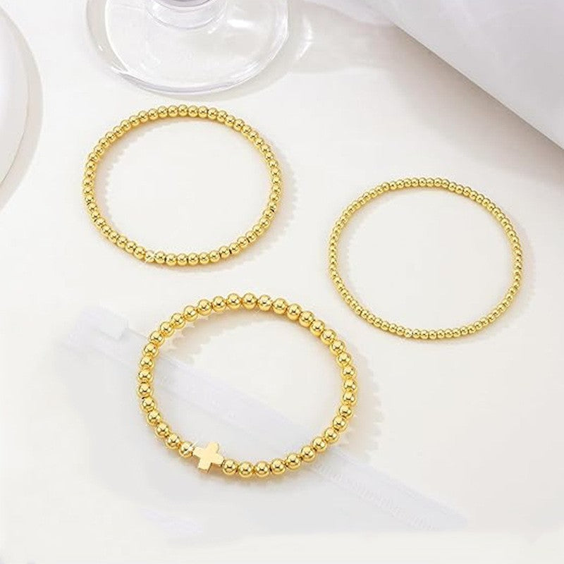 Cross Multi Stretch Bracelet Set | Gold
