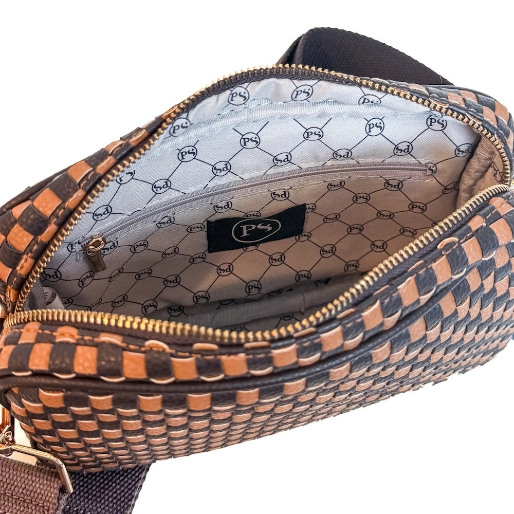 Woven Willow Camera Crossbody Bag | Checkered Coffee