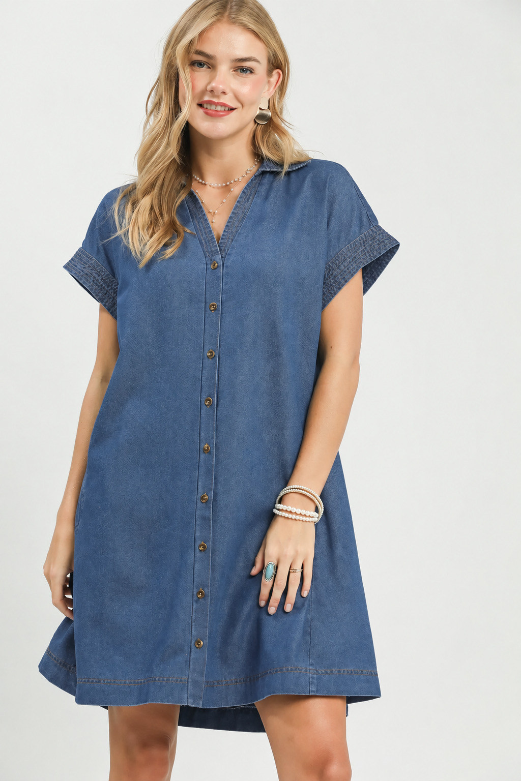 Chambray Button-Front Shirt Dress | Medium Wash