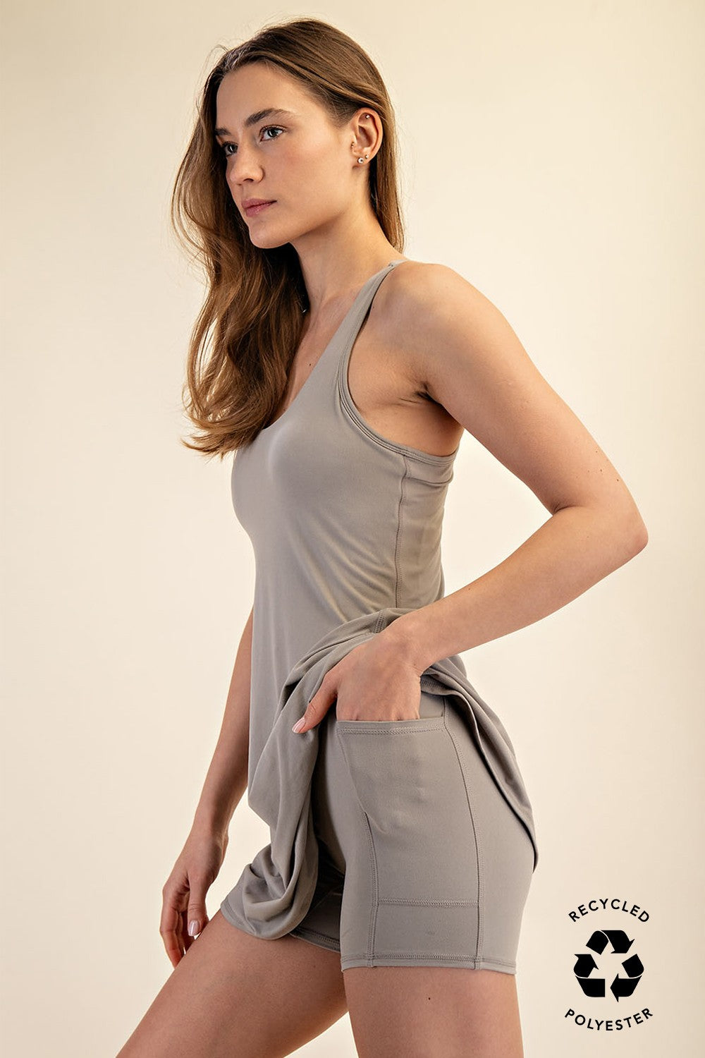 Activewear Romper Dress w/ Built In Shorts | Stone Taupe