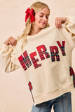 Merry Plaid Side Bow Patch Sweater Top | Cream