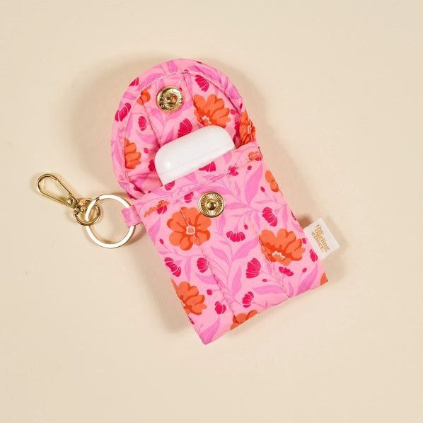 Puffy Earbud Case Keychain | Poppin' Petals Hot Pink