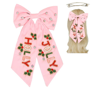 Christmas Holly Jolly Hair Bow | Pink