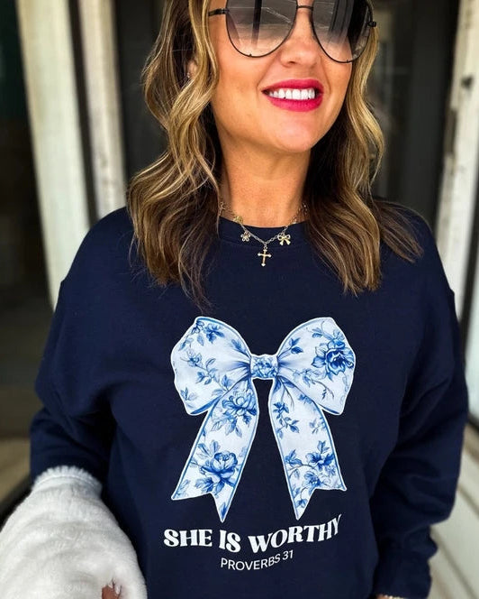 She Is Worthy Sweatshirt | Navy
