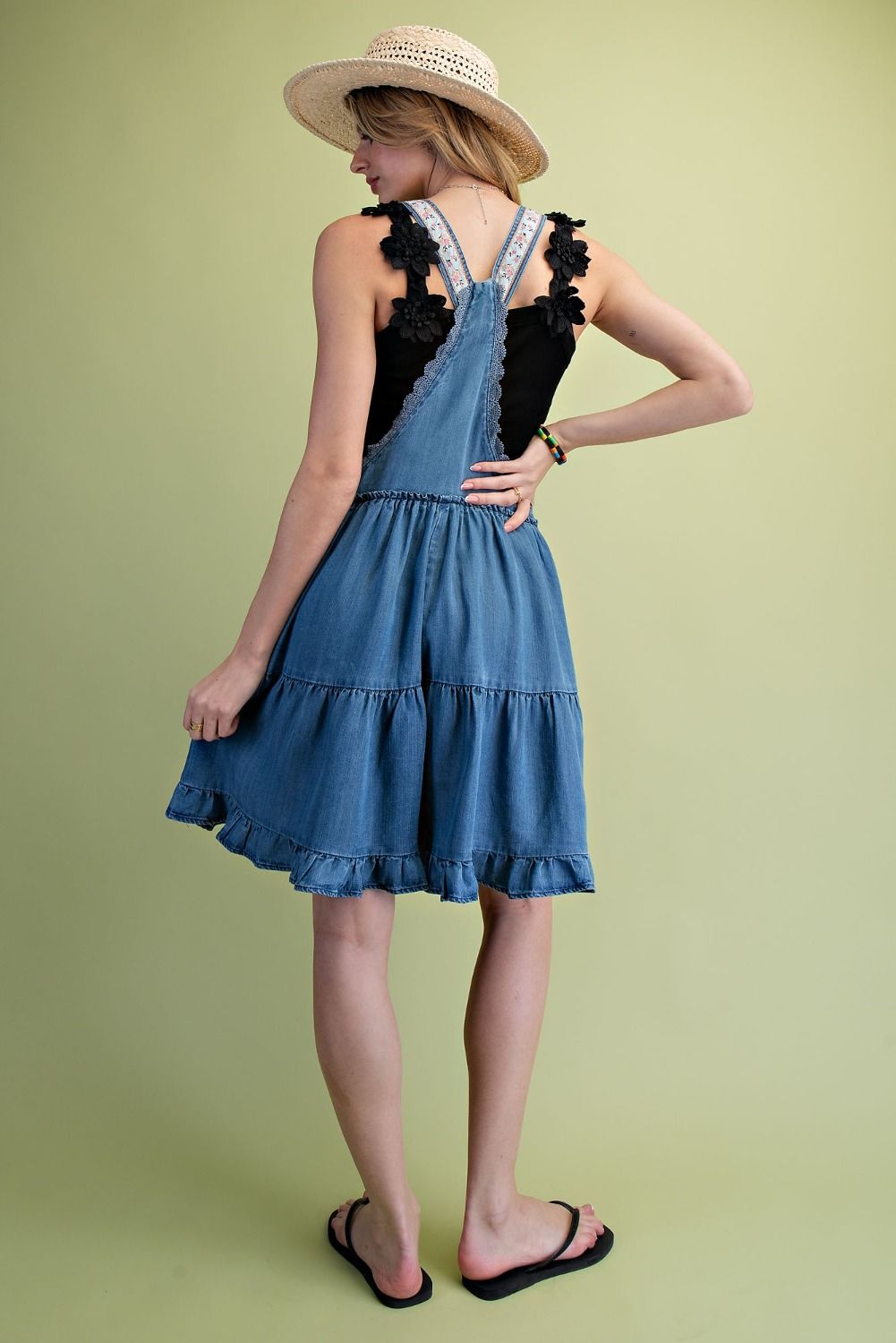 Washed Tencel Ruffle Overall Shorts | Denim Blue