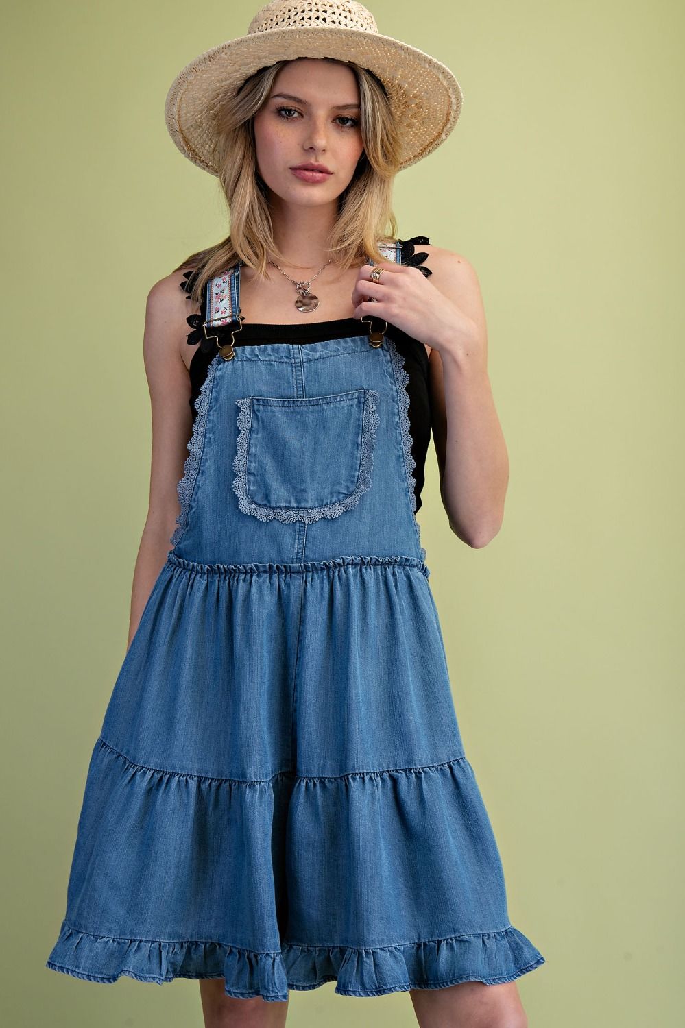 Washed Tencel Ruffle Overall Shorts | Denim Blue