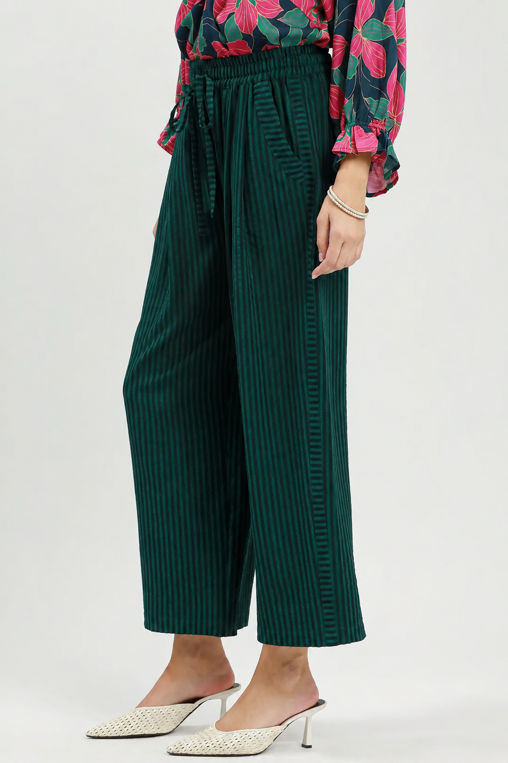 Stripe Wide Leg Pants | Teal