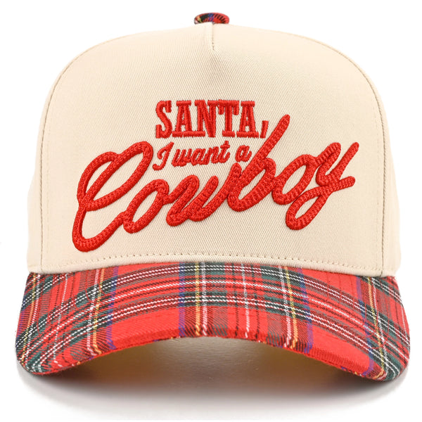 Santa, I Want A Cowboy Canvas Cap | Plaid Red