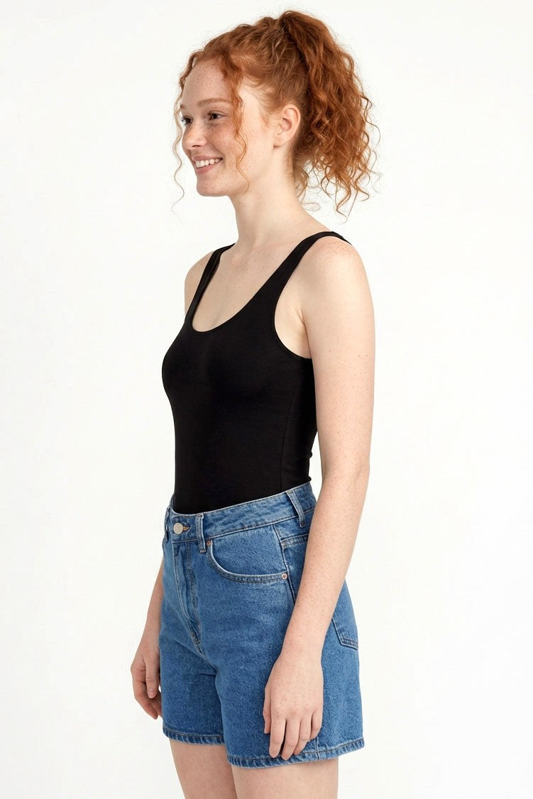 Scoop Neck Tank Bodysuit | Black