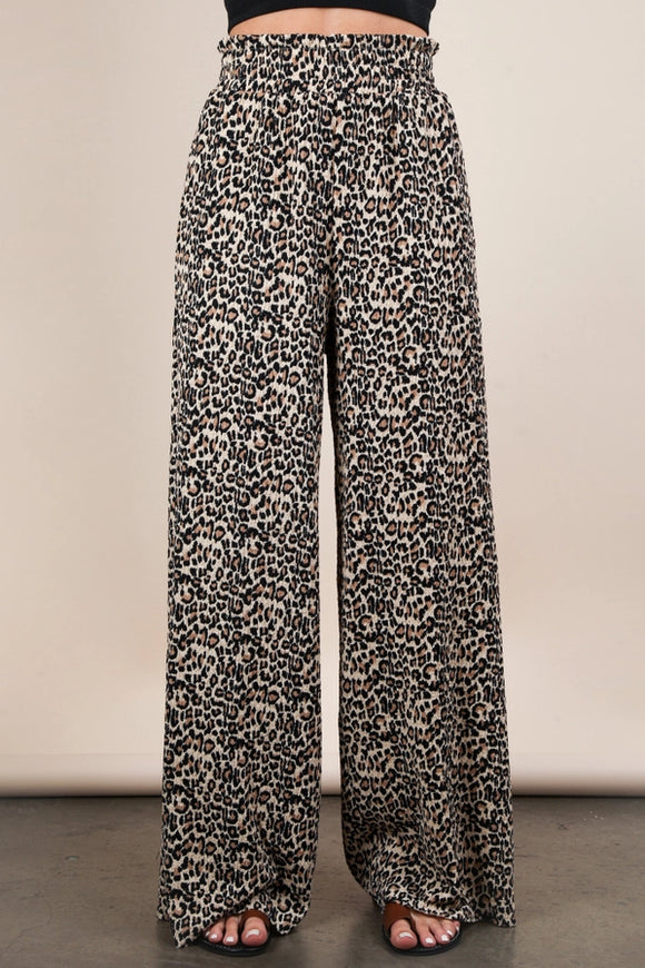 Wide Leg Pleated Pants | Leopard