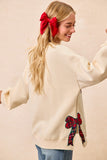 Merry Plaid Side Bow Patch Sweater Top | Cream