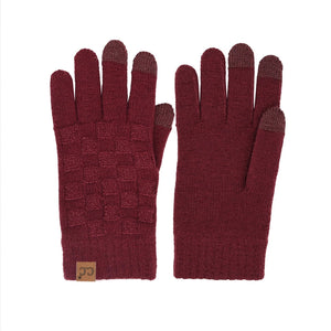 C.C Checkered Knit Smart Touch Gloves | Burgundy