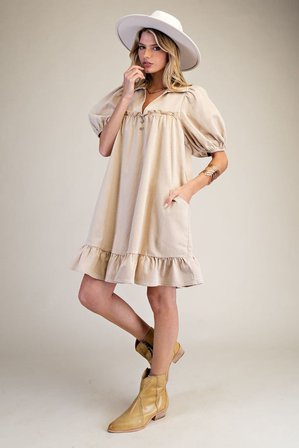 Ruffle Bottom Chambray Dress | Khaki
