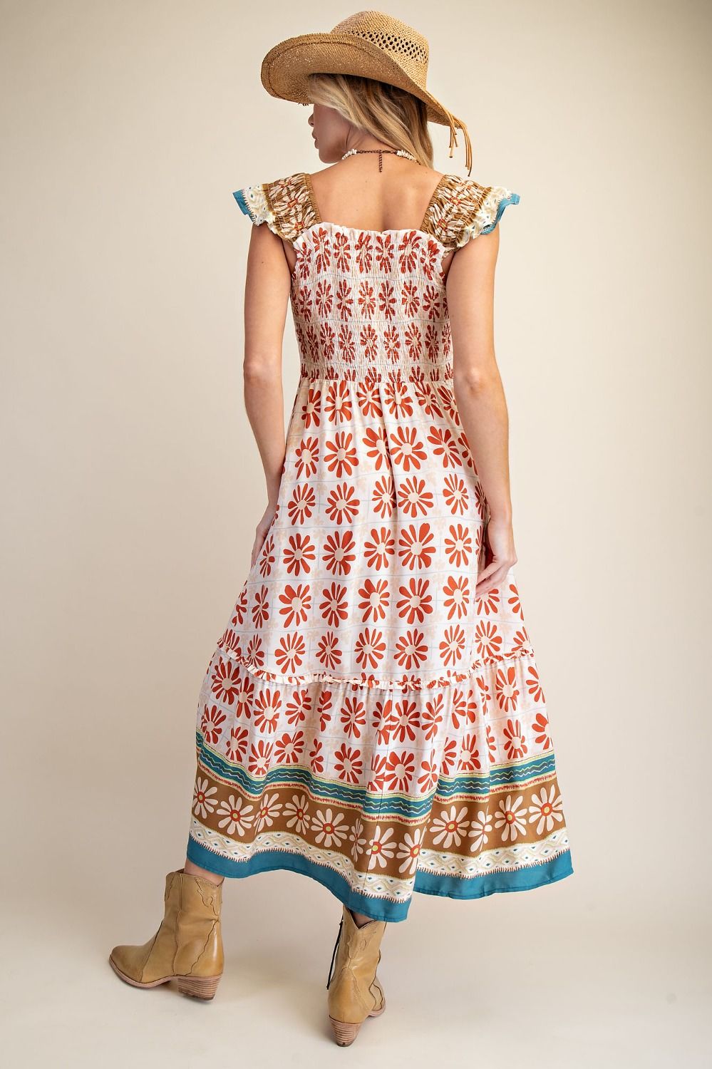 Floral Border Midi Dress | Rust Natural