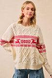 Christmas Cable Knit Sweater Top | Cream/Red