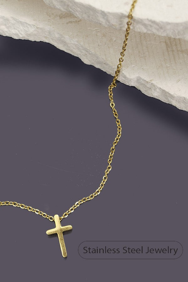 18k Stainless Steel Cross Necklace | Gold
