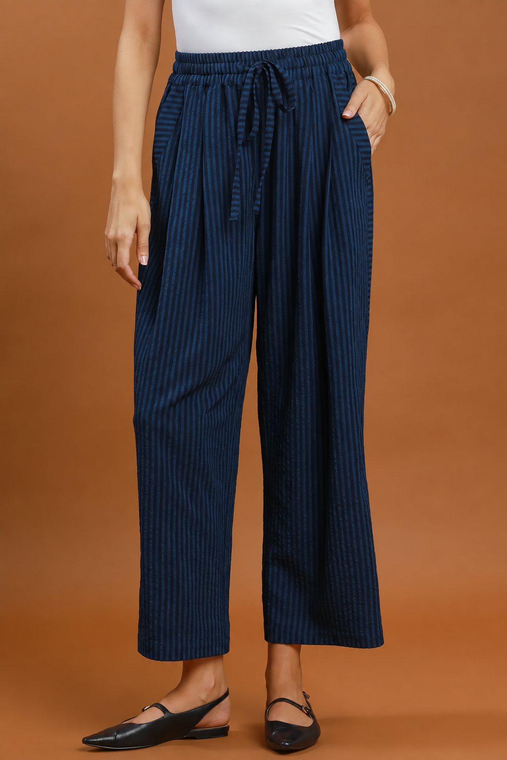 Stripe Wide Leg Pants | Midnight