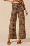 Leopard Twill Frayed Wide Leg Pants | Mid Rise