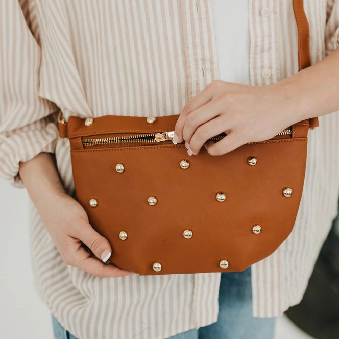 Chic Gold Studded Westlyn Bum Bag | Camel