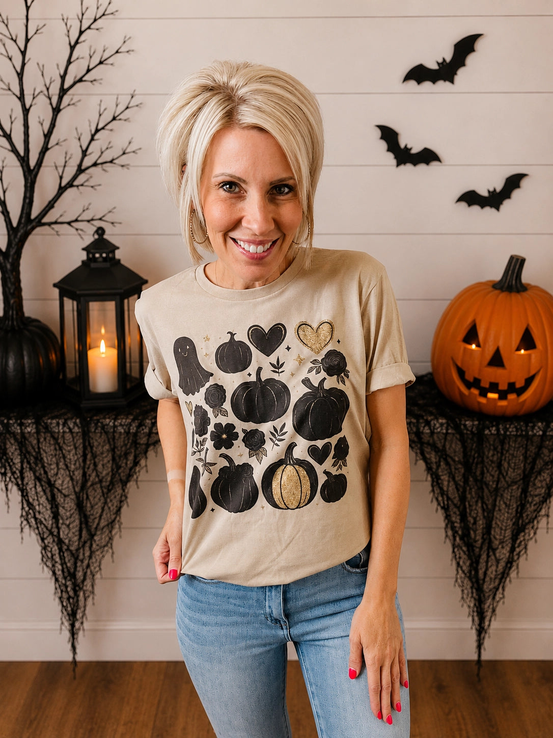 Ghost Pumpkin Collage Tee | Beige