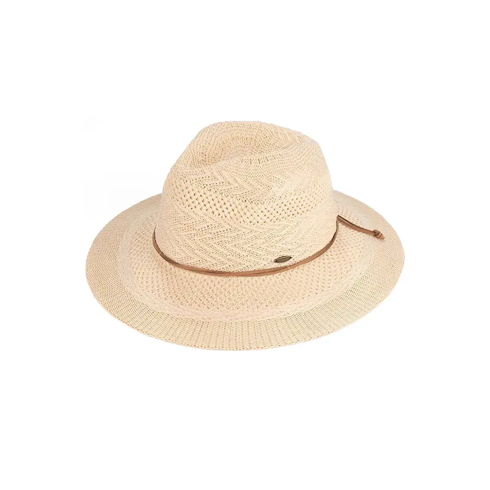 C.C Multi Pattern Suede String Panama Hat | Beige
