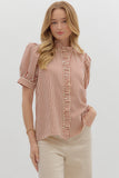 Ruffle Accent Stripe Puff Sleeve Top | Rust