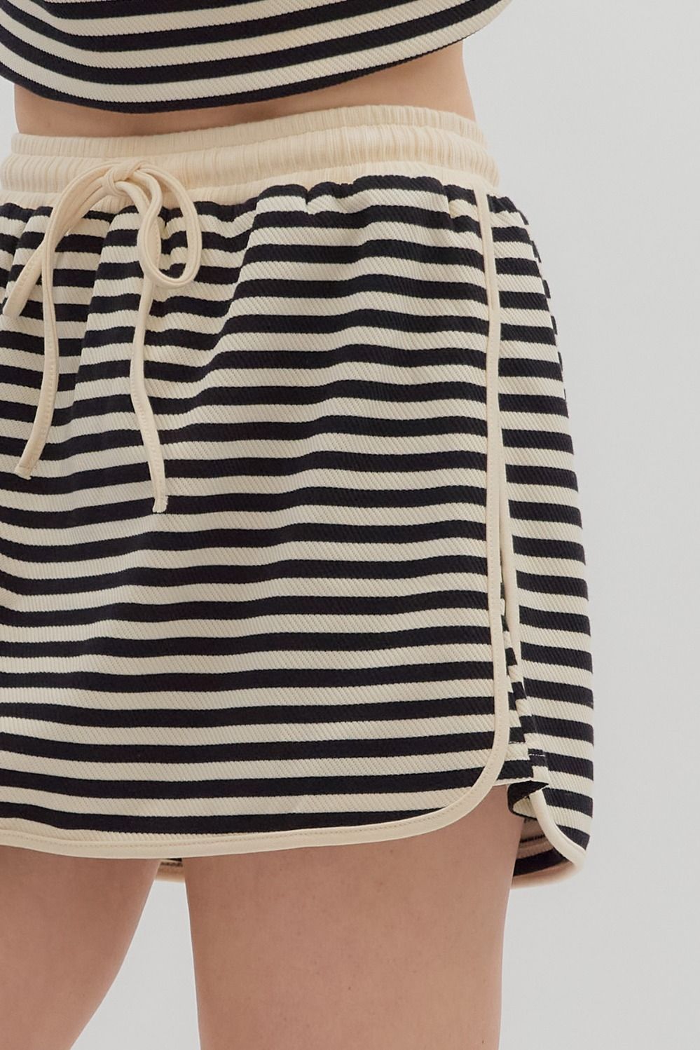 French Terry Striped 2pc Sweater + Skort Set | Black