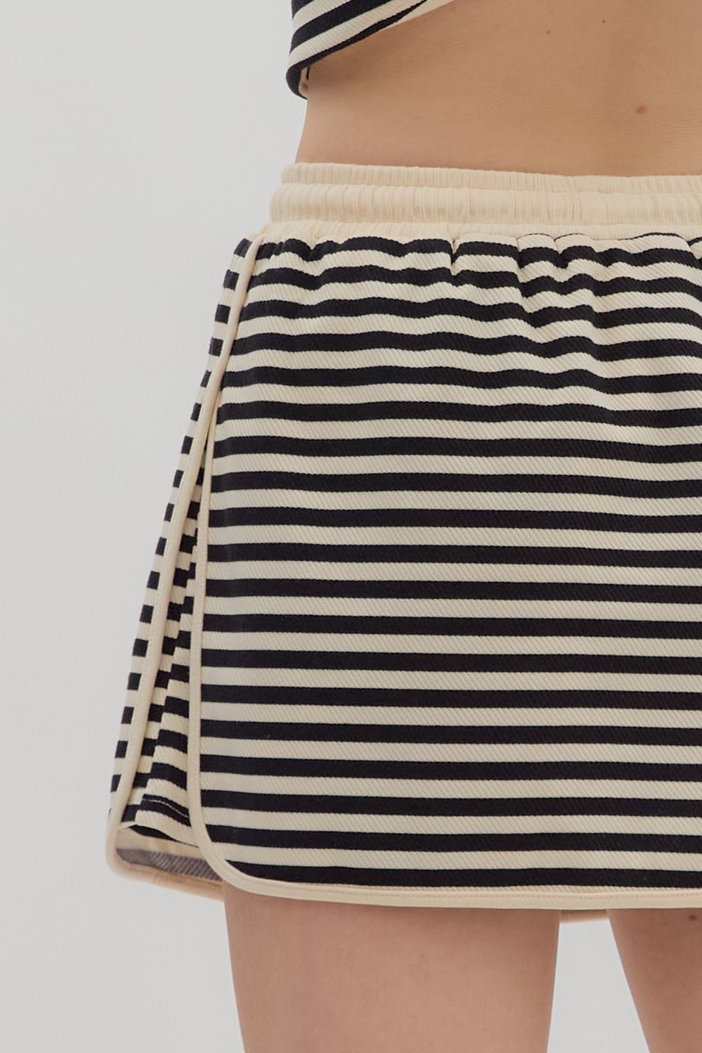 French Terry Striped 2pc Sweater + Skort Set | Black