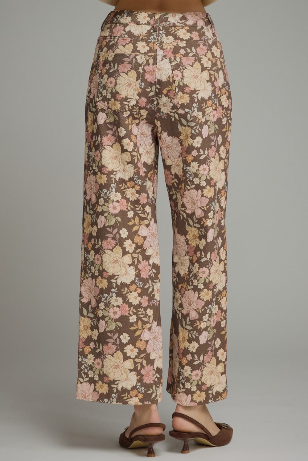 Floral Front Seam Detail Pants | Brown Mix