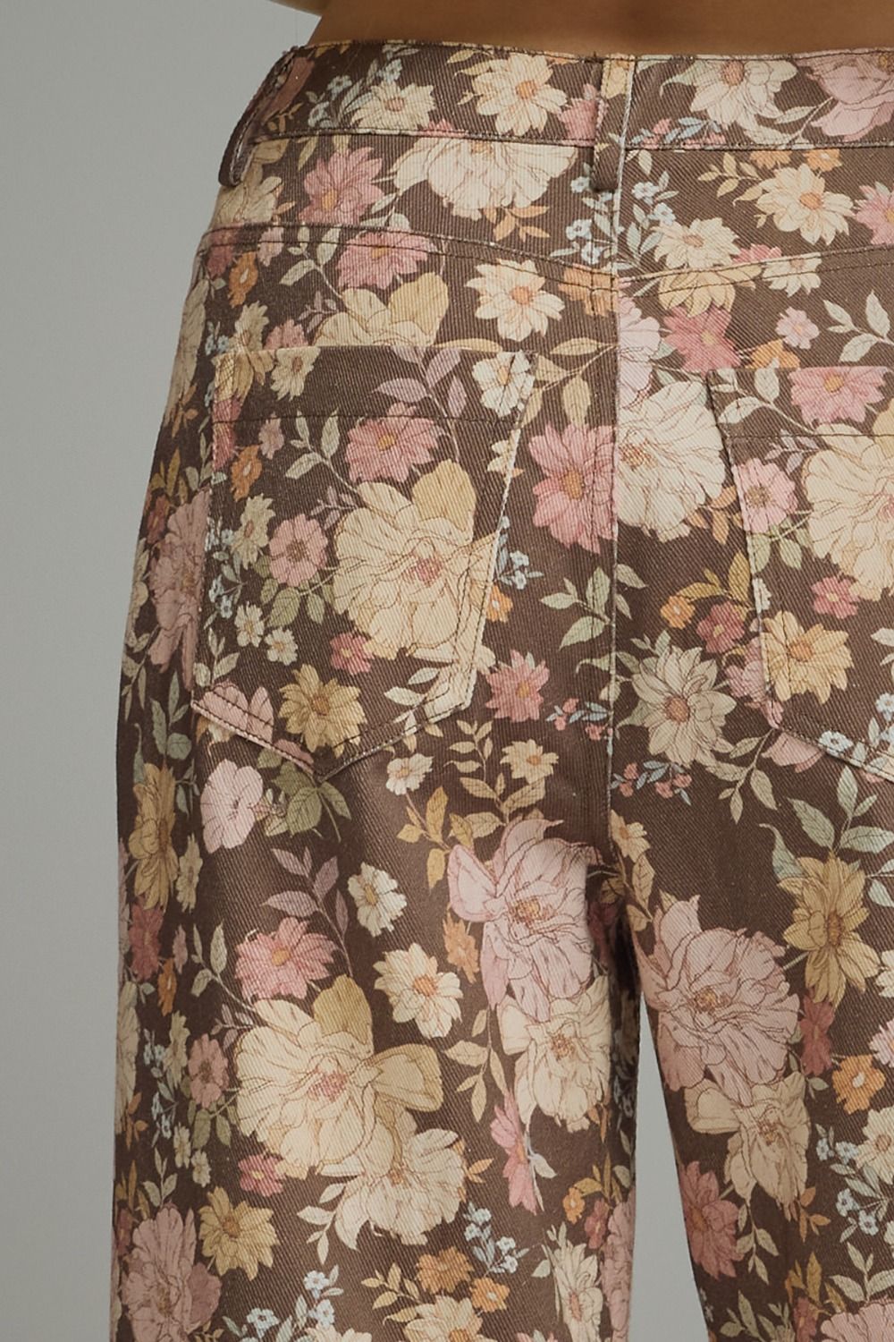 Floral Front Seam Detail Pants | Brown Mix