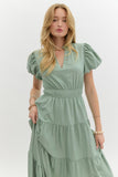 Split Neck Tiered Midi Dress | Sage