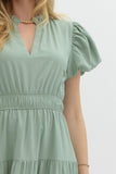Split Neck Tiered Midi Dress | Sage