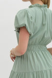 Split Neck Tiered Midi Dress | Sage