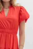 Split Neck Tiered Midi Dress | Red