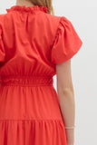 Split Neck Tiered Midi Dress | Red