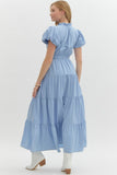 Split Neck Tiered Midi Dress | Chambray