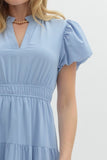 Split Neck Tiered Midi Dress | Chambray