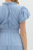 Split Neck Tiered Midi Dress | Chambray