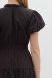 Split Neck Tiered Midi Dress | Black