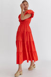 Solid Ruffled Midi Dress | Red