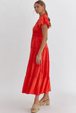 Solid Ruffled Midi Dress | Red