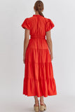 Solid Ruffled Midi Dress | Red